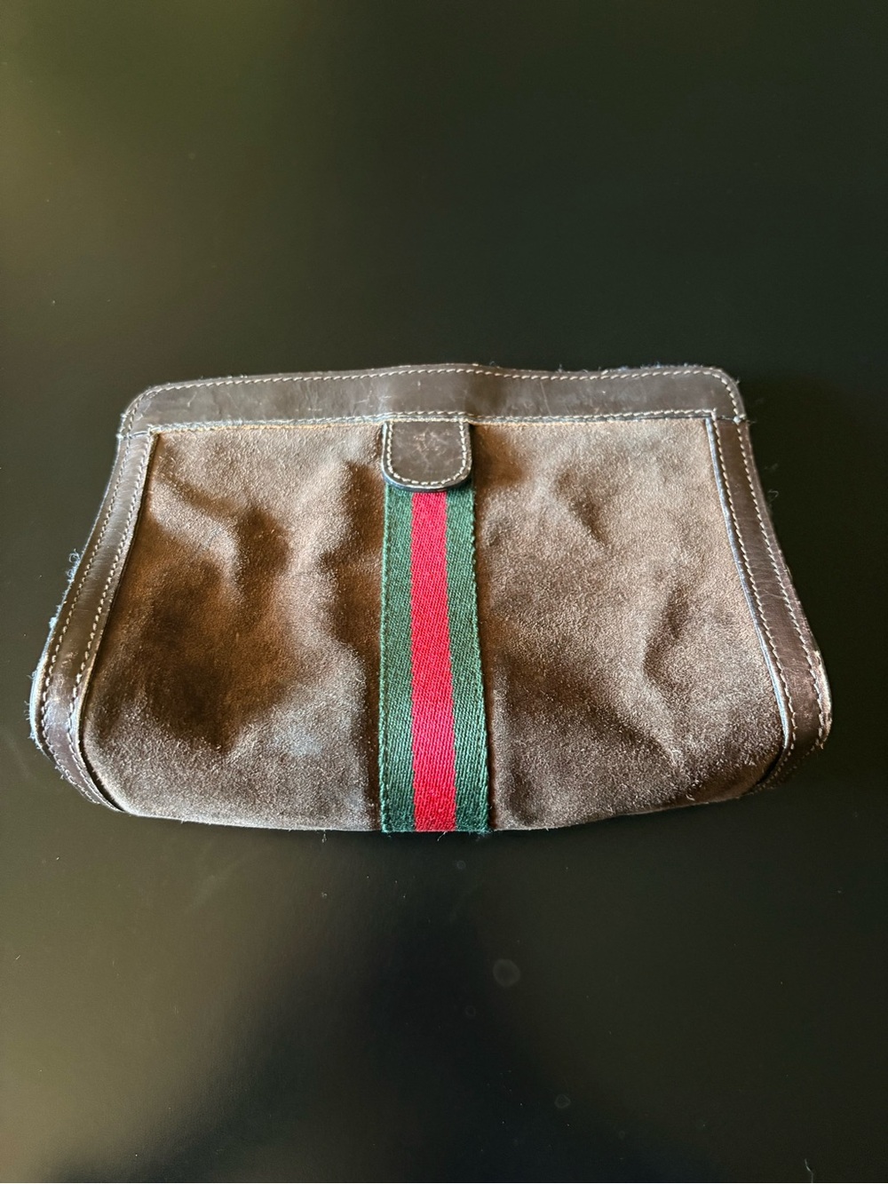 Gucci Brown Suede Clutch with Signature Green-Red Stripe - Picture 2 of 3